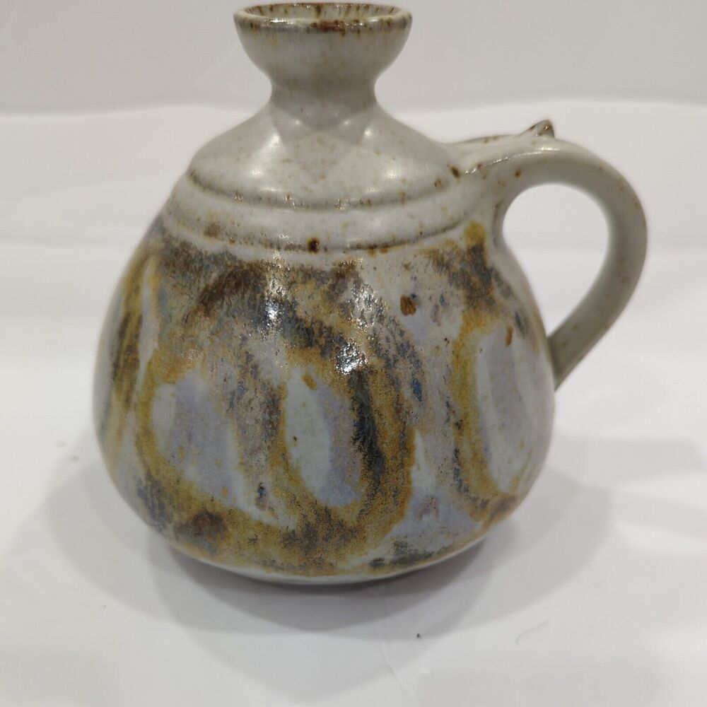 Mid century studio pottery ceramic yellow and grey Pitcher/Vase Signed